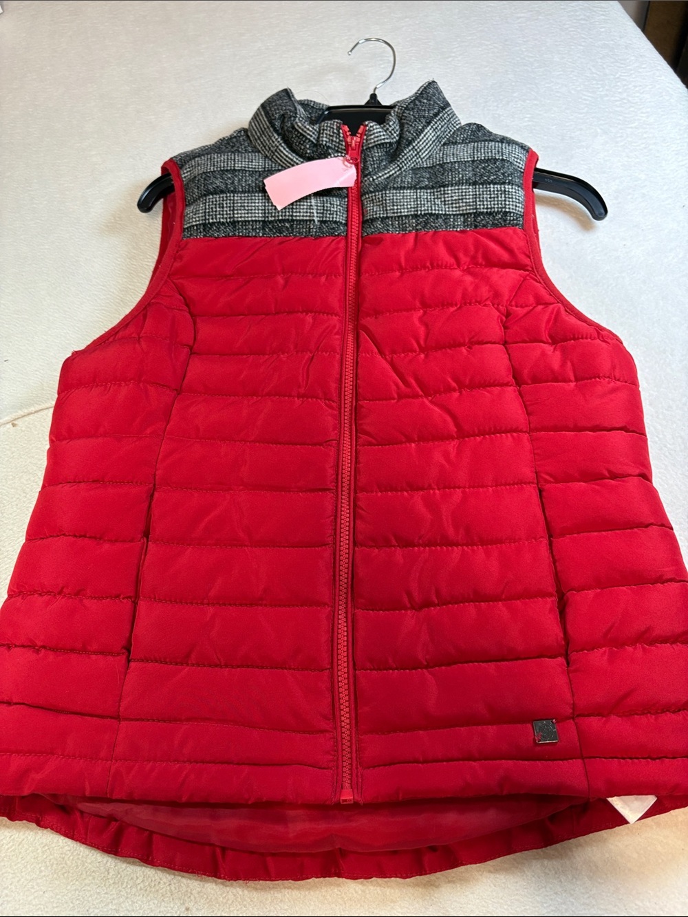 Ruff Hewn Red Quilted Vest with Gray Herringbone Yoke